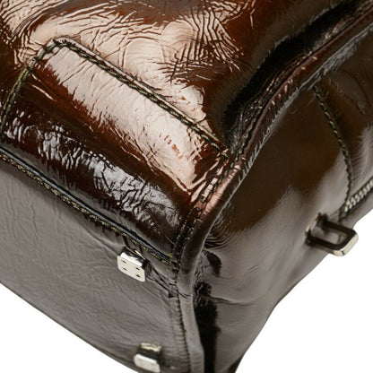 LOEWE Hand Bag Tote Purse Anagram Patent Leather Brown Authentic