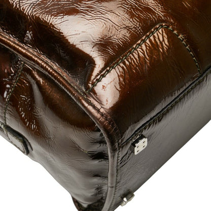 LOEWE Hand Bag Tote Purse Anagram Patent Leather Brown Authentic