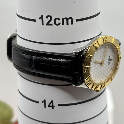 FENDI 2000L Quartz Watch Wristwatch FF Logo White Gold Women's Authentic