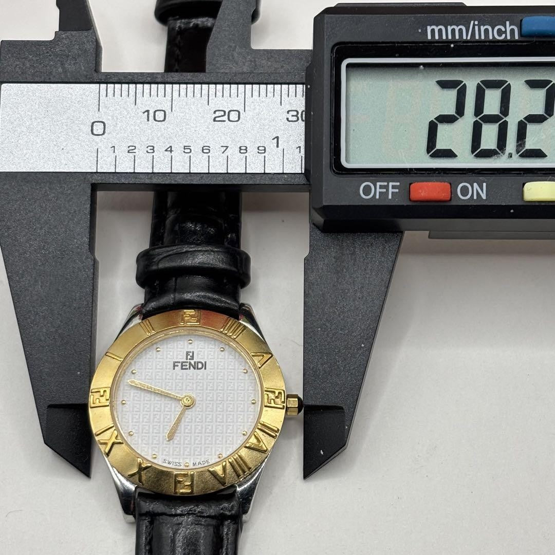 FENDI 2000L Quartz Watch Wristwatch FF Logo White Gold Women's Authentic
