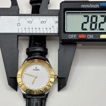 FENDI 2000L Quartz Watch Wristwatch FF Logo White Gold Women's Authentic