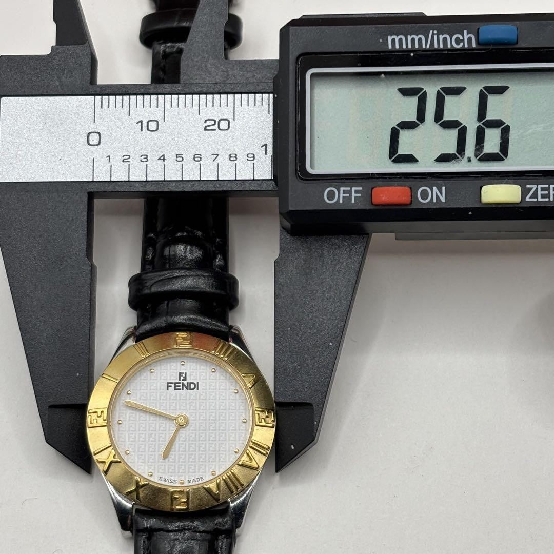 FENDI 2000L Quartz Watch Wristwatch FF Logo White Gold Women's Authentic