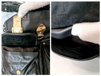 MULBERRY Purse Hand Bag Tote convertible shoulder bag Leather Black Authentic
