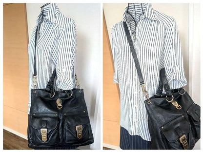 MULBERRY Purse Hand Bag Tote convertible shoulder bag Leather Black Authentic
