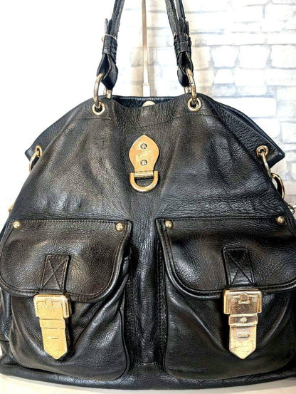 MULBERRY Purse Hand Bag Tote convertible shoulder bag Leather Black Authentic