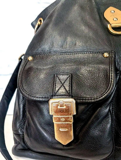 MULBERRY Purse Hand Bag Tote convertible shoulder bag Leather Black Authentic