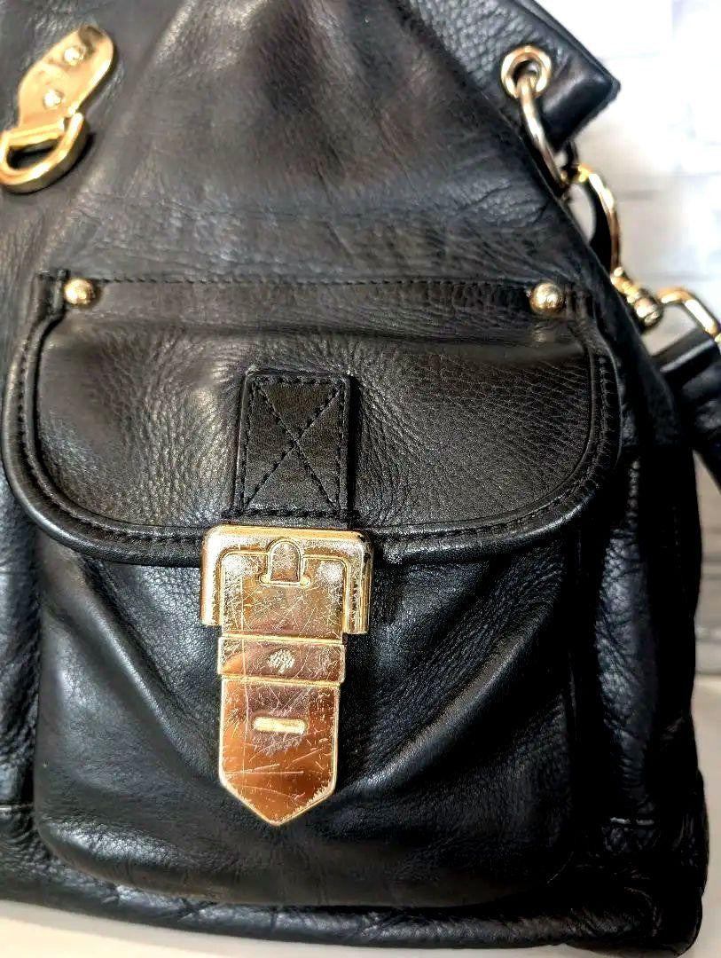 MULBERRY Purse Hand Bag Tote convertible shoulder bag Leather Black Authentic