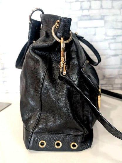 MULBERRY Purse Hand Bag Tote convertible shoulder bag Leather Black Authentic