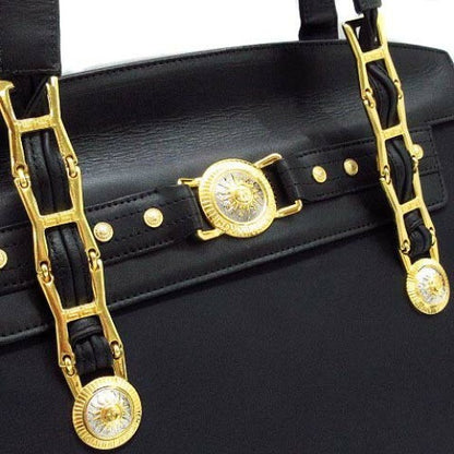 VERSACE Shoulder Bag Purse Nylon Leather Black Authentic