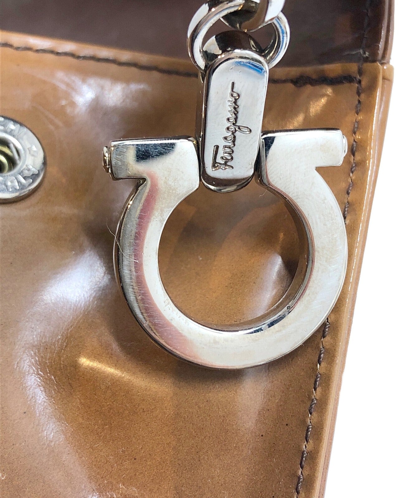 Salvatore Ferragamo Shoulder Bag Purse Gancini Leather Brown Authentic
