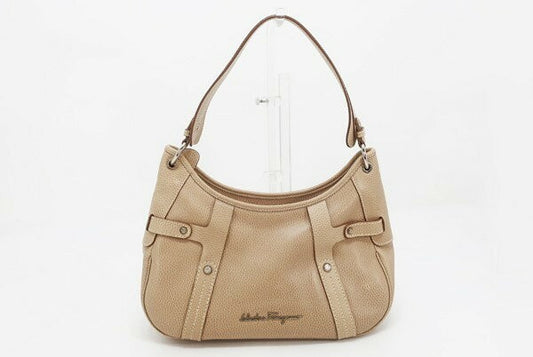 Salvatore Ferragamo Shoulder Bag Purse Leather Beige Authentic