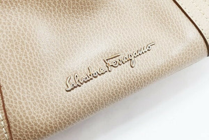 Salvatore Ferragamo Shoulder Bag Purse Leather Beige Authentic