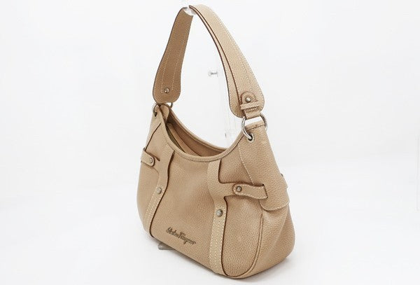 Salvatore Ferragamo Shoulder Bag Purse Leather Beige Authentic