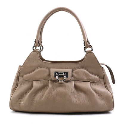 Salvatore Ferragamo Hand Bag Tote Purse Gancini Leather Authentic Beige