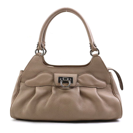 Salvatore Ferragamo Hand Bag Tote Purse Gancini Leather Authentic Beige