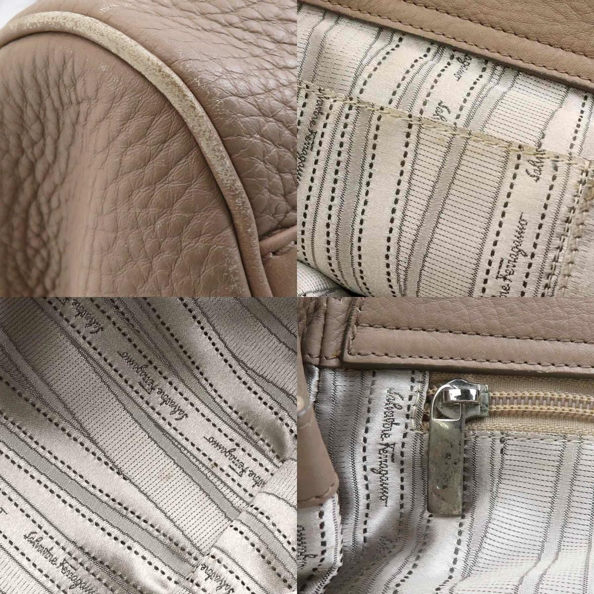 Salvatore Ferragamo Hand Bag Tote Purse Gancini Leather Authentic Beige