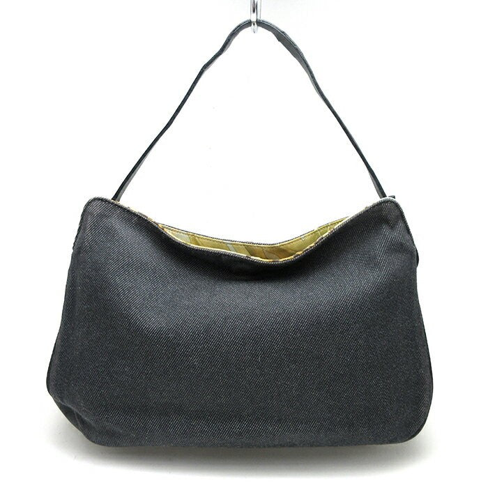 Salvatore Ferragamo Accessory Pouch Hand Pouch Denim Canvas Leather Black Auth