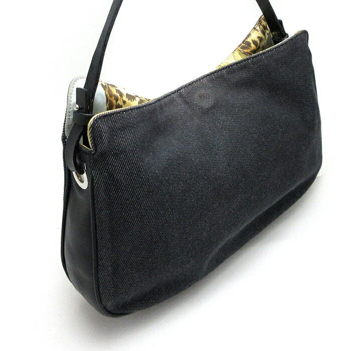 Salvatore Ferragamo Accessory Pouch Hand Pouch Denim Canvas Leather Black Auth