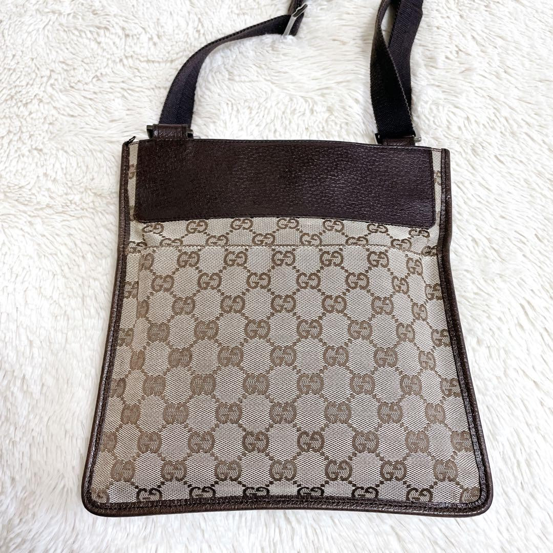 GUCCI Shoulder Bag Purse GG Canvas Leather Brown Authentic