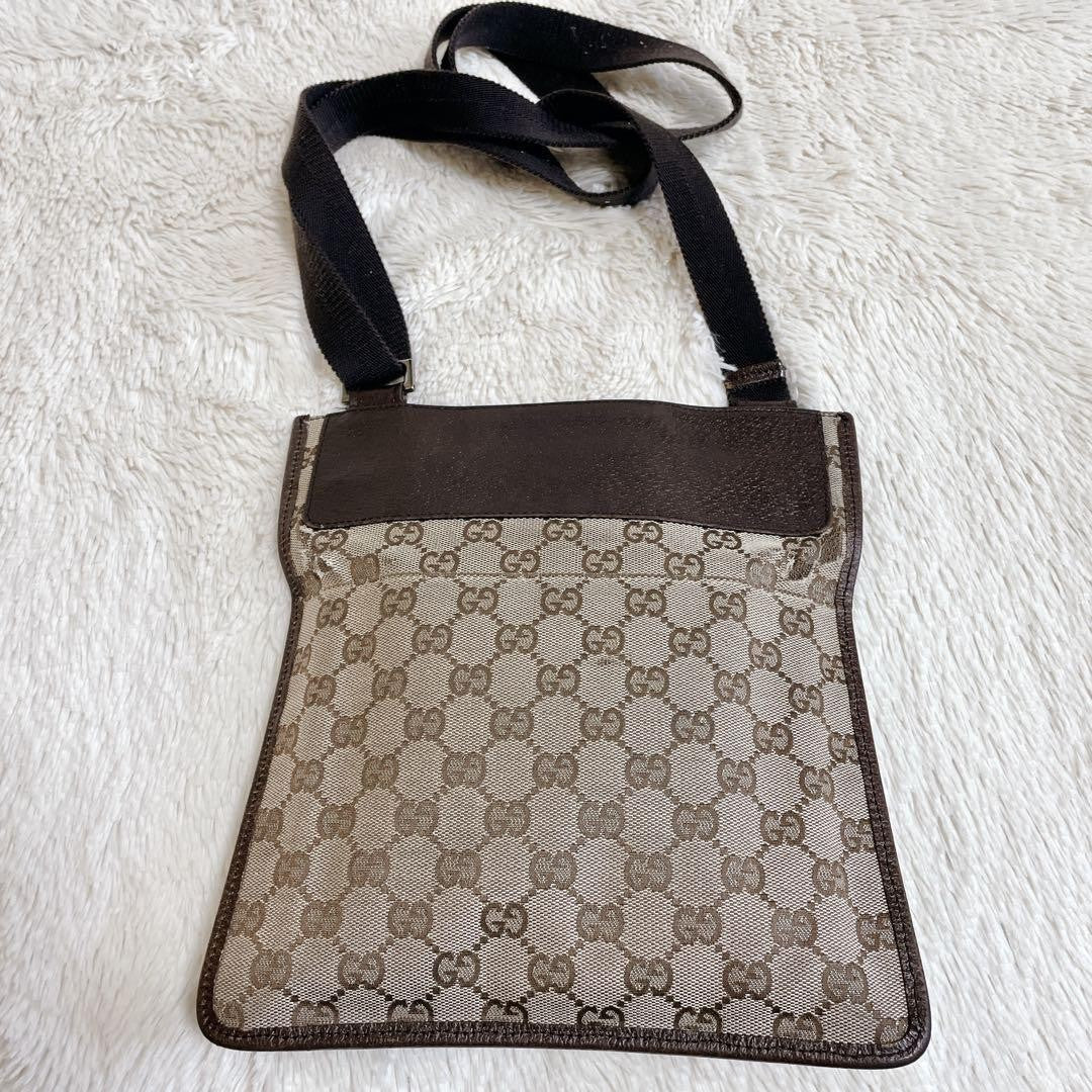 GUCCI Shoulder Bag Purse GG Canvas Leather Brown Authentic