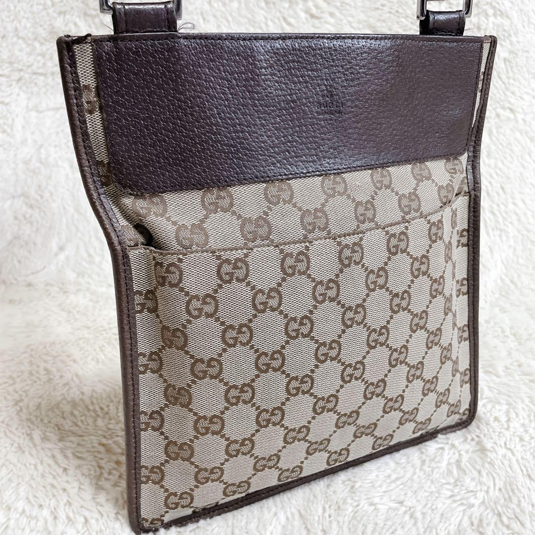 GUCCI Shoulder Bag Purse GG Canvas Leather Brown Authentic