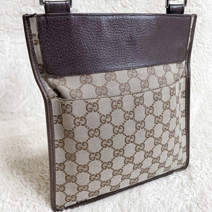GUCCI Shoulder Bag Purse GG Canvas Leather Brown Authentic