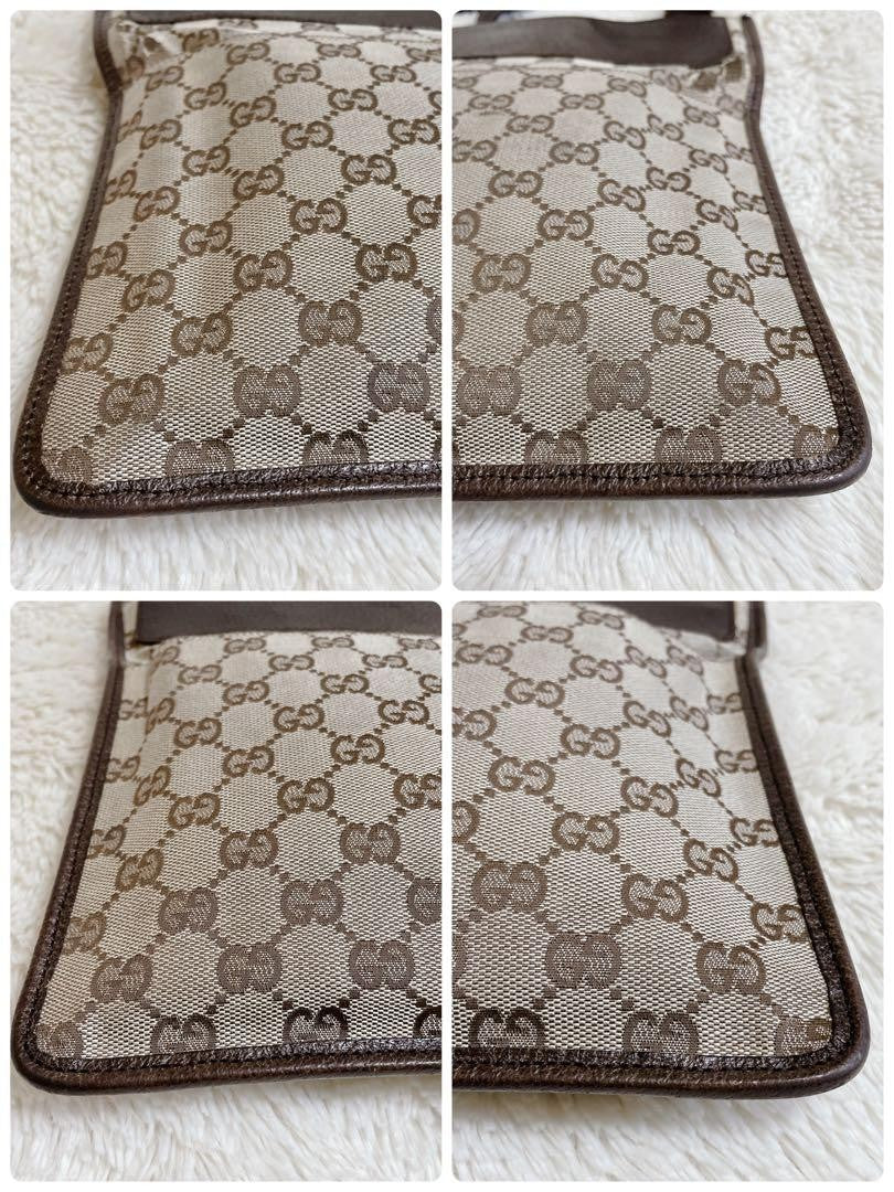 GUCCI Shoulder Bag Purse GG Canvas Leather Brown Authentic