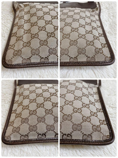 GUCCI Shoulder Bag Purse GG Canvas Leather Brown Authentic