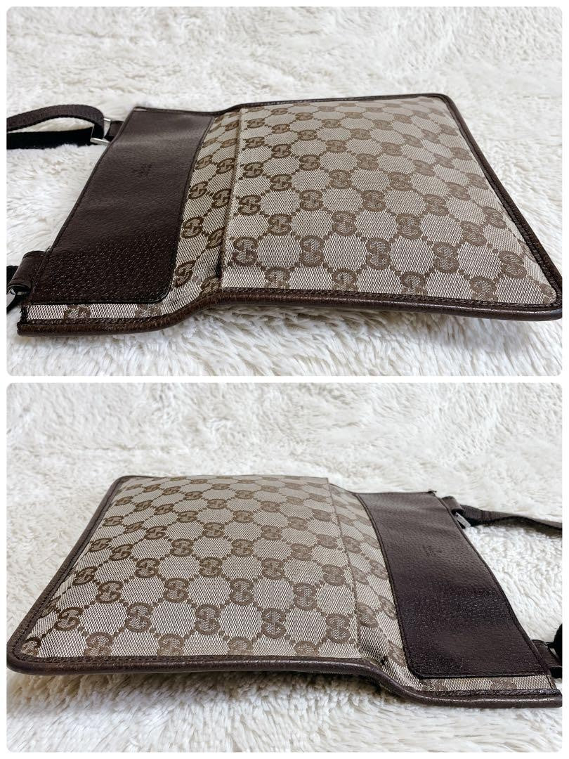 GUCCI Shoulder Bag Purse GG Canvas Leather Brown Authentic