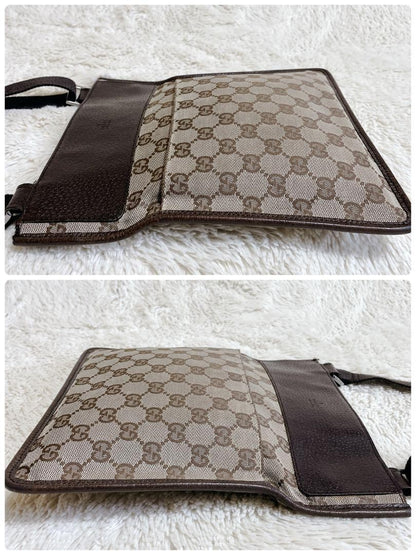 GUCCI Shoulder Bag Purse GG Canvas Leather Brown Authentic