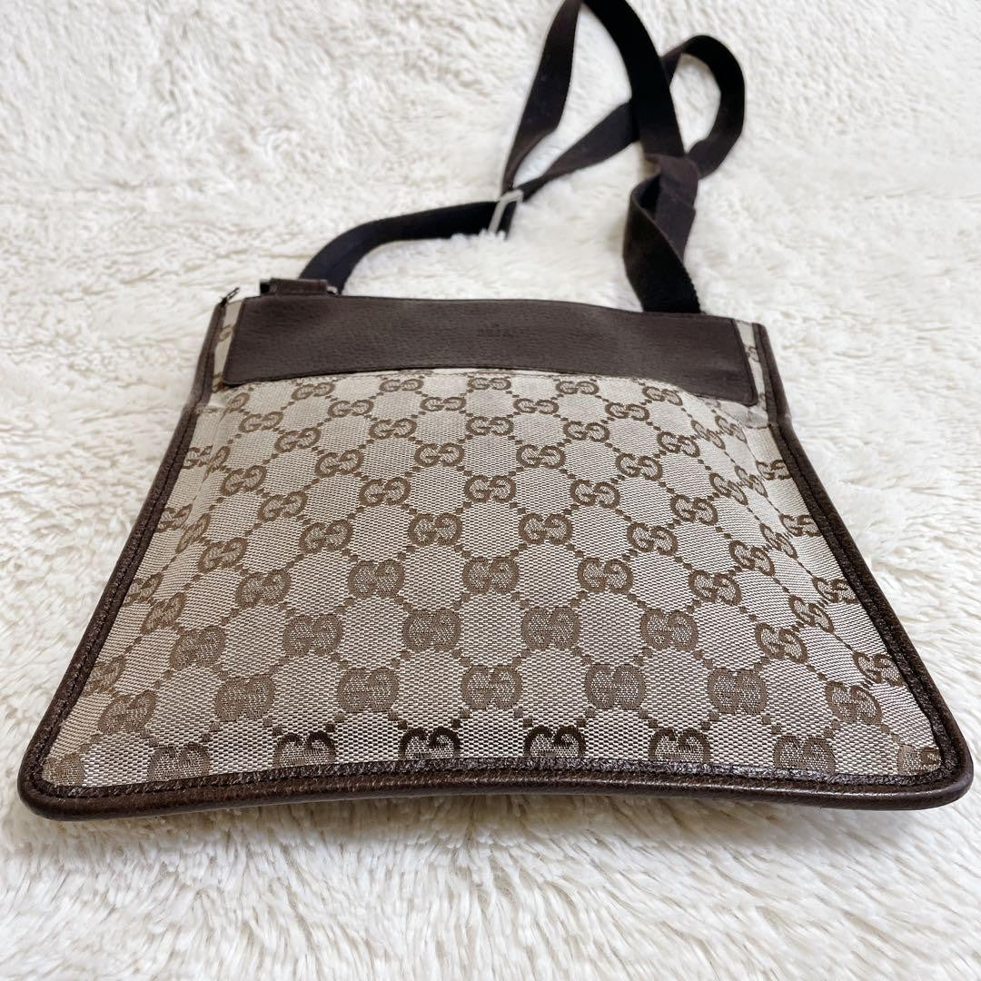 GUCCI Shoulder Bag Purse GG Canvas Leather Brown Authentic