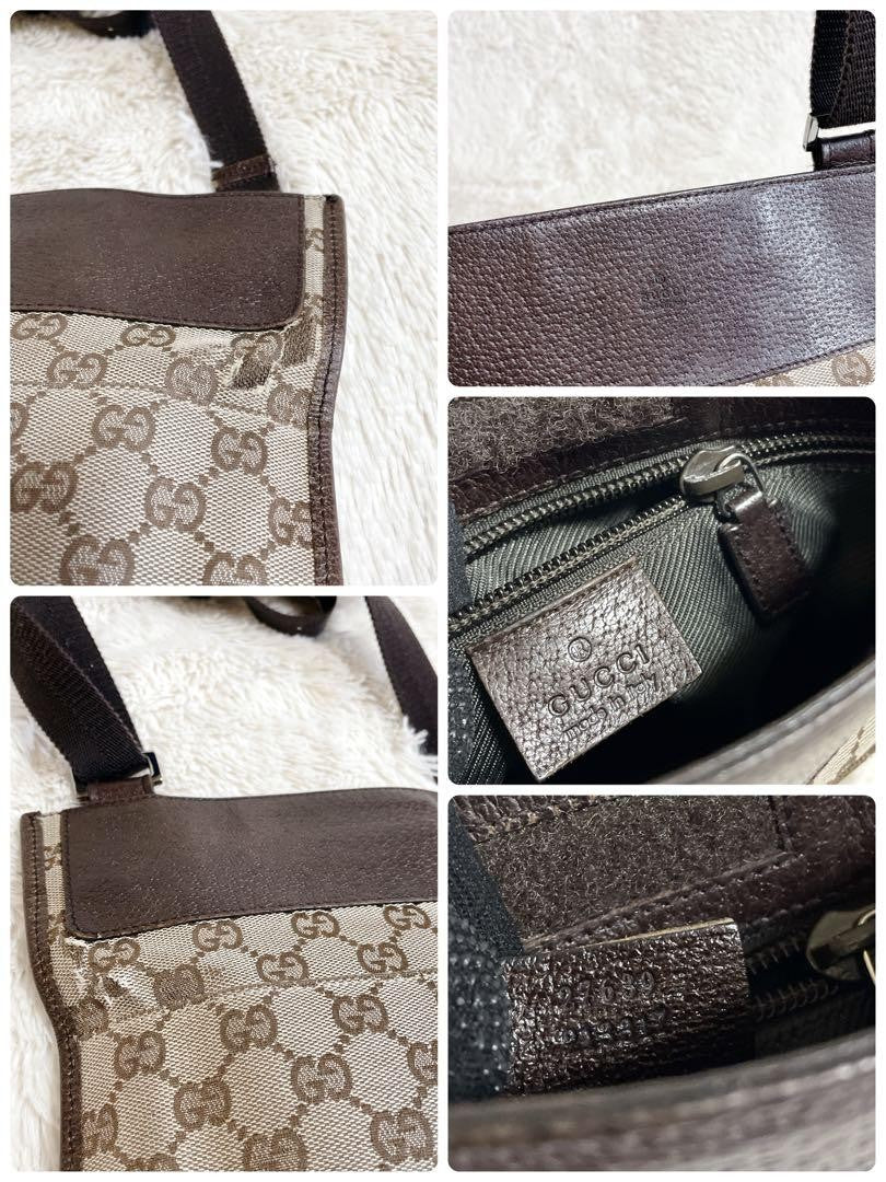 GUCCI Shoulder Bag Purse GG Canvas Leather Brown Authentic