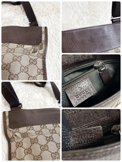 GUCCI Shoulder Bag Purse GG Canvas Leather Brown Authentic