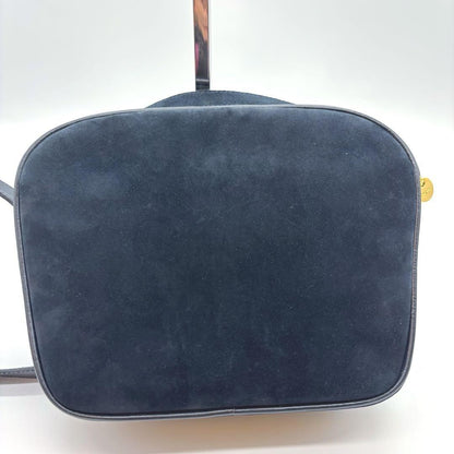 Salvatore Ferragamo shoulder bag Purse Gancini Black  Gold Suede Authentic Used