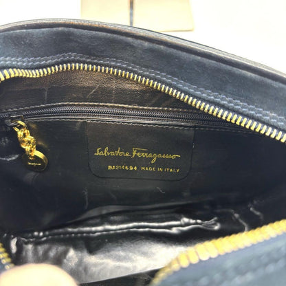 Salvatore Ferragamo shoulder bag Purse Gancini Black  Gold Suede Authentic Used