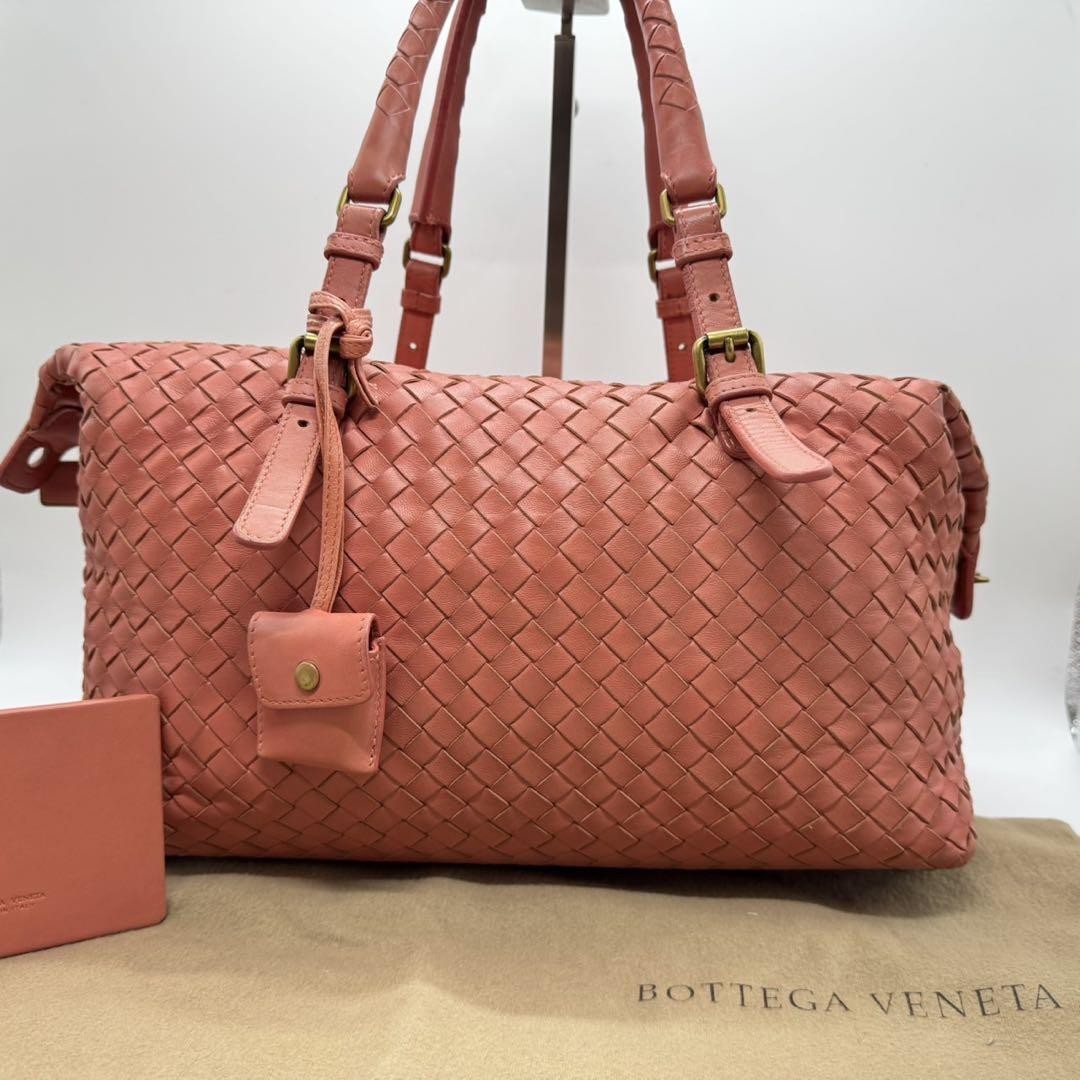 BOTTEGA VENETA Hand Bag Tote Purse Intrecciato Leather Salmon Pink Authentic