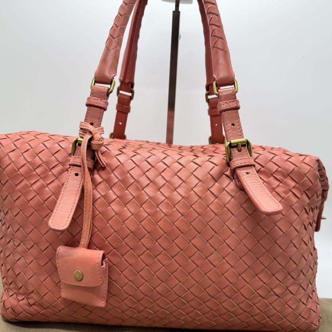 BOTTEGA VENETA Hand Bag Tote Purse Intrecciato Leather Salmon Pink Authentic