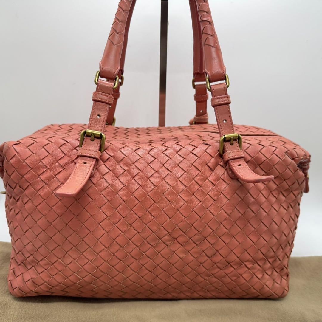 BOTTEGA VENETA Hand Bag Tote Purse Intrecciato Leather Salmon Pink Authentic