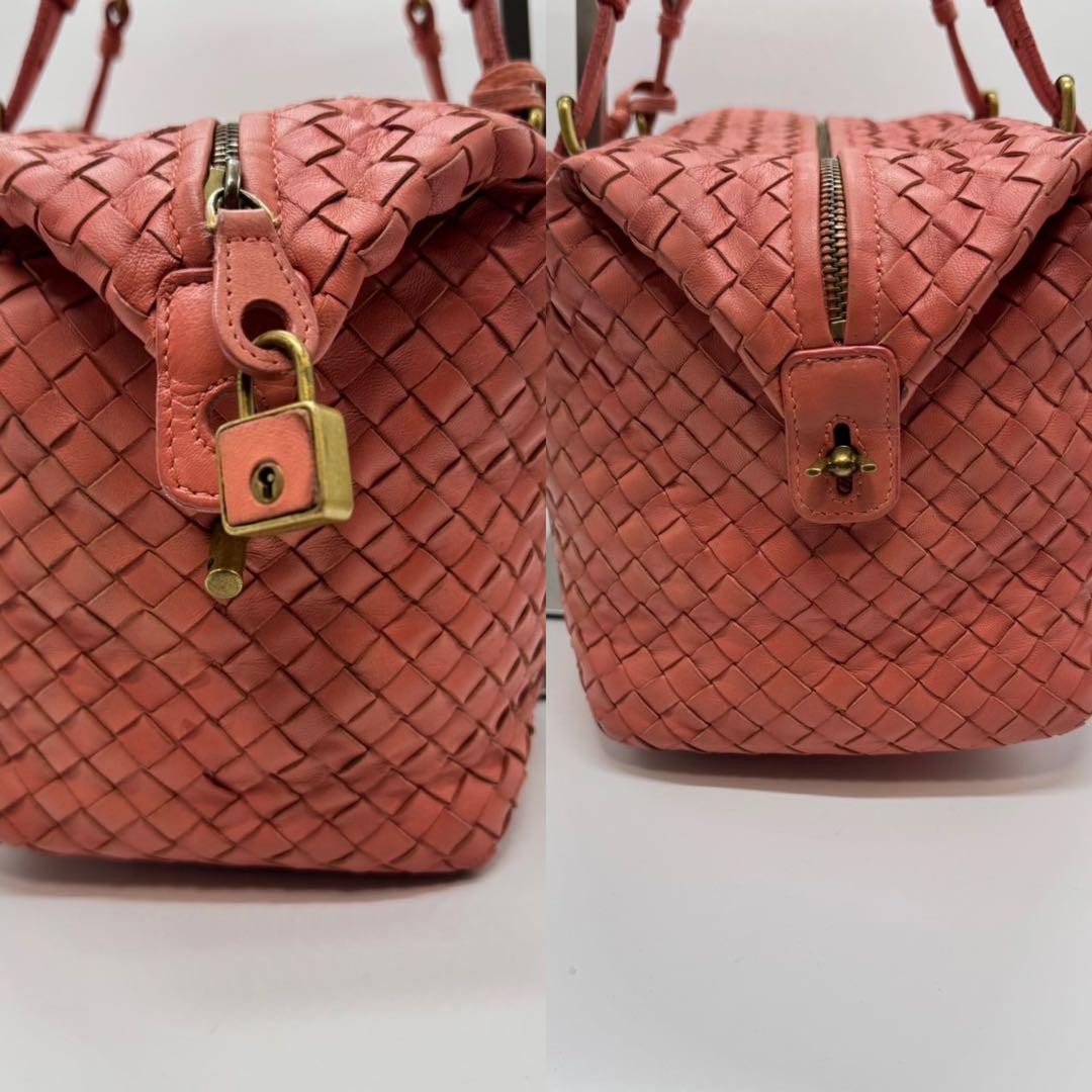 BOTTEGA VENETA Hand Bag Tote Purse Intrecciato Leather Salmon Pink Authentic
