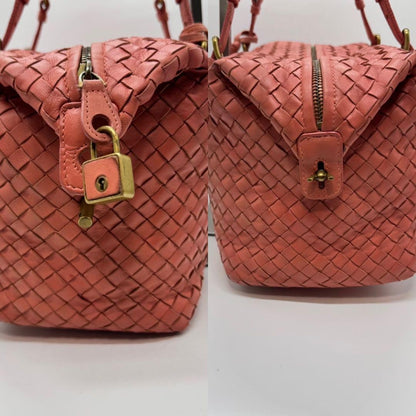BOTTEGA VENETA Hand Bag Tote Purse Intrecciato Leather Salmon Pink Authentic