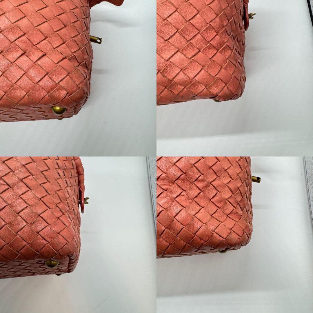 BOTTEGA VENETA Hand Bag Tote Purse Intrecciato Leather Salmon Pink Authentic