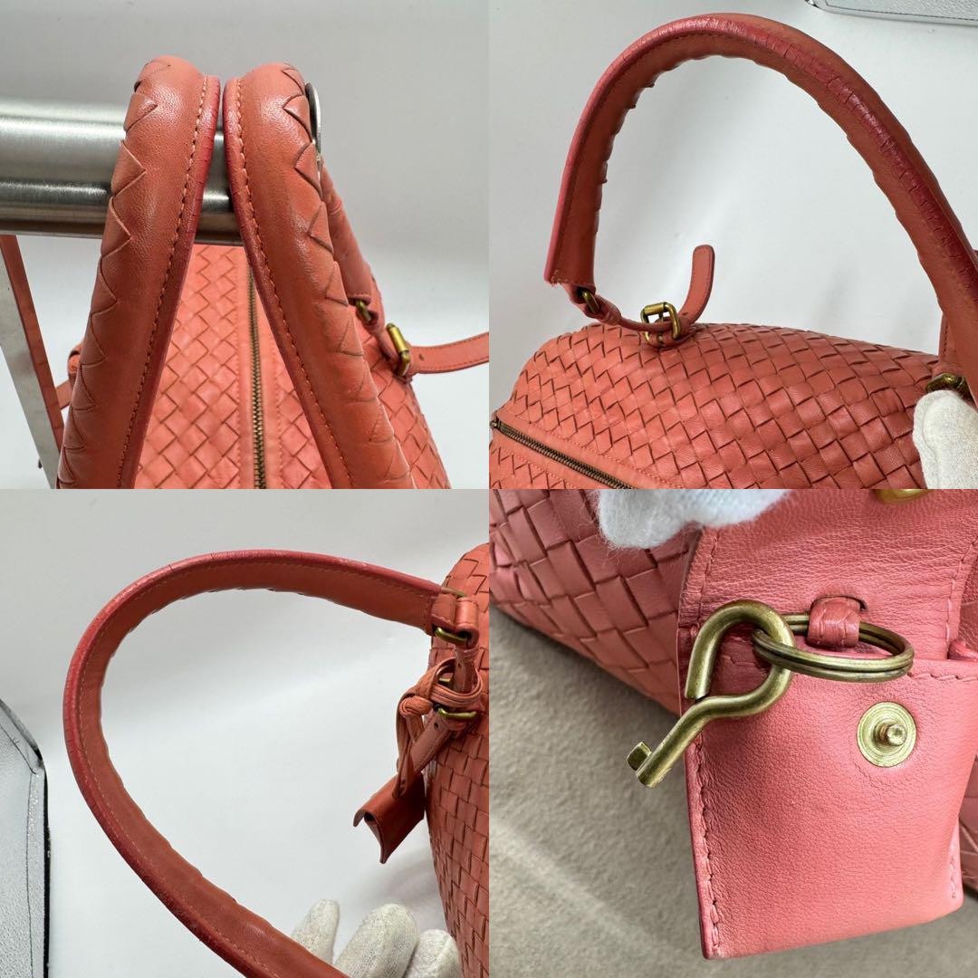 BOTTEGA VENETA Hand Bag Tote Purse Intrecciato Leather Salmon Pink Authentic