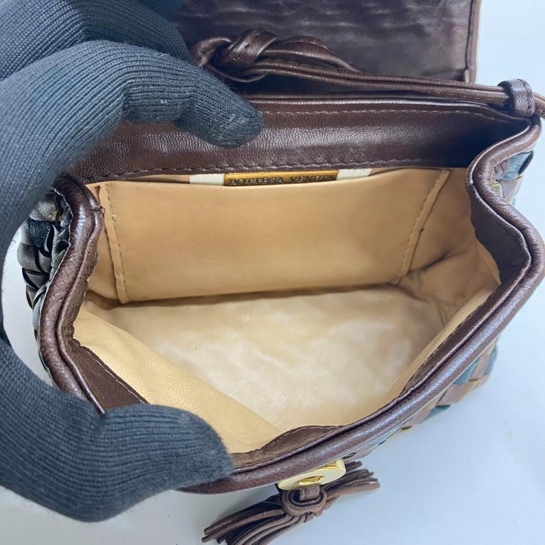 BOTTEGA VENETA Shoulder Bag Purse Intrecciato Leather Multicolor Authentic