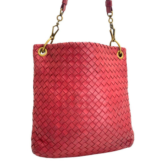 BOTTEGA VENETA Shoulder Bag Purse Intrecciato Red Authentic