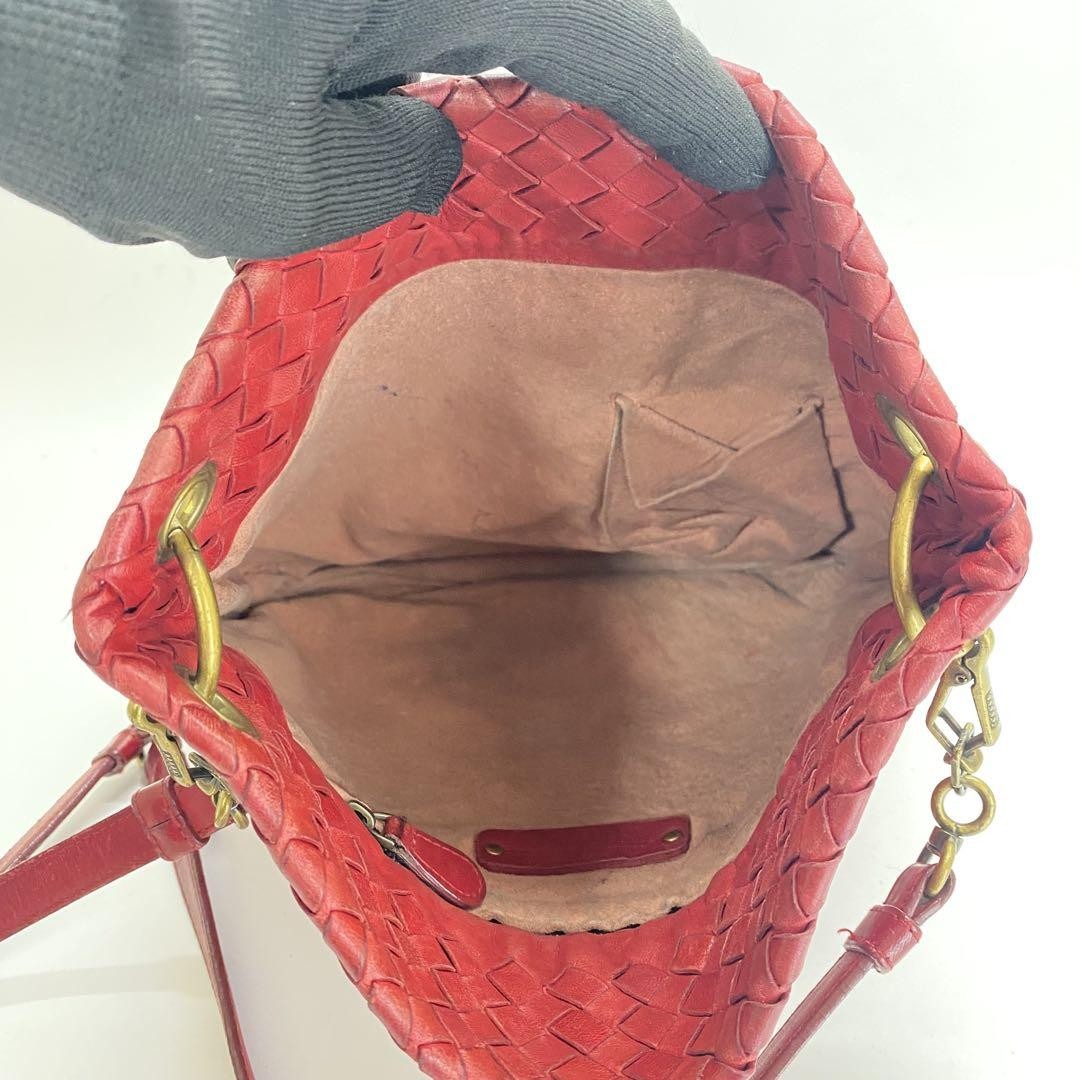 BOTTEGA VENETA Shoulder Bag Purse Intrecciato Red Authentic