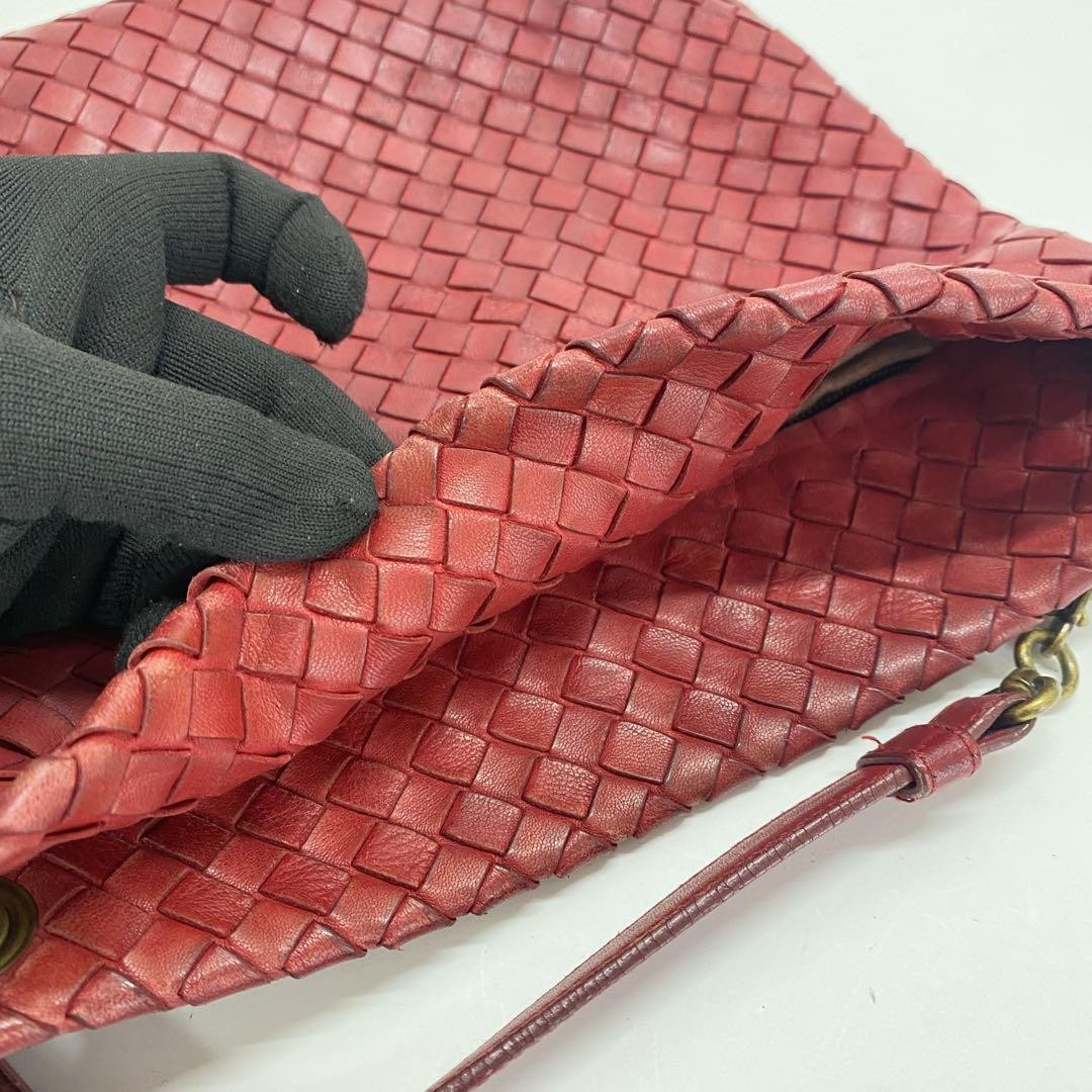 BOTTEGA VENETA Shoulder Bag Purse Intrecciato Red Authentic