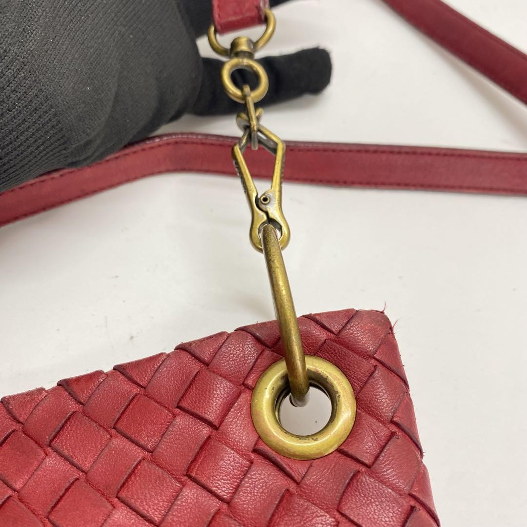 BOTTEGA VENETA Shoulder Bag Purse Intrecciato Red Authentic