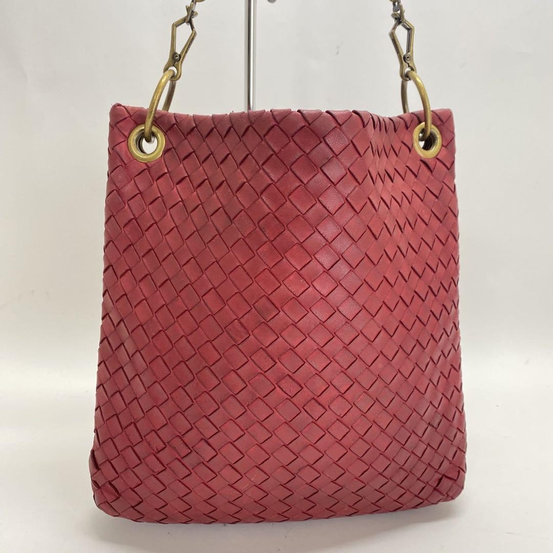 BOTTEGA VENETA Shoulder Bag Purse Intrecciato Red Authentic