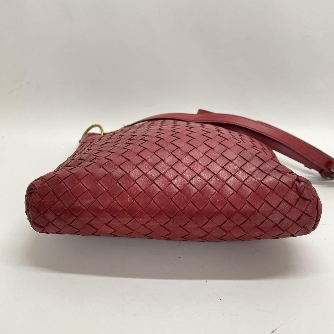 BOTTEGA VENETA Shoulder Bag Purse Intrecciato Red Authentic