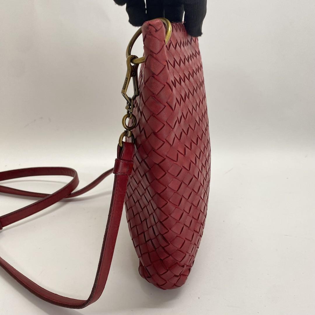 BOTTEGA VENETA Shoulder Bag Purse Intrecciato Red Authentic